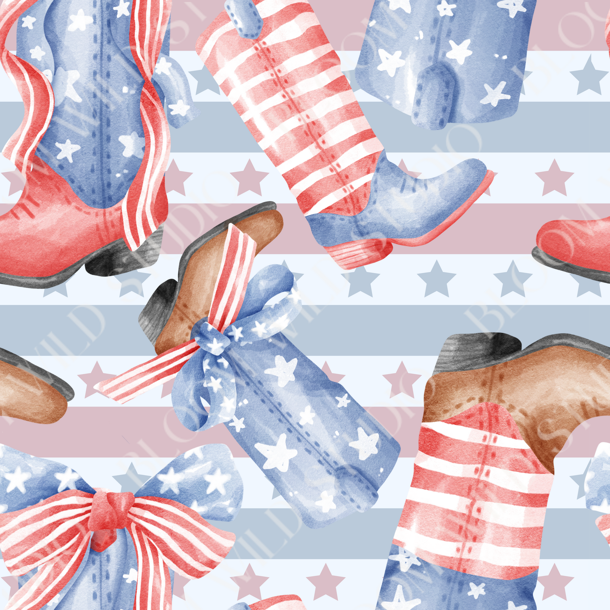 Boots & Bows, Stars & Stripes Seamless