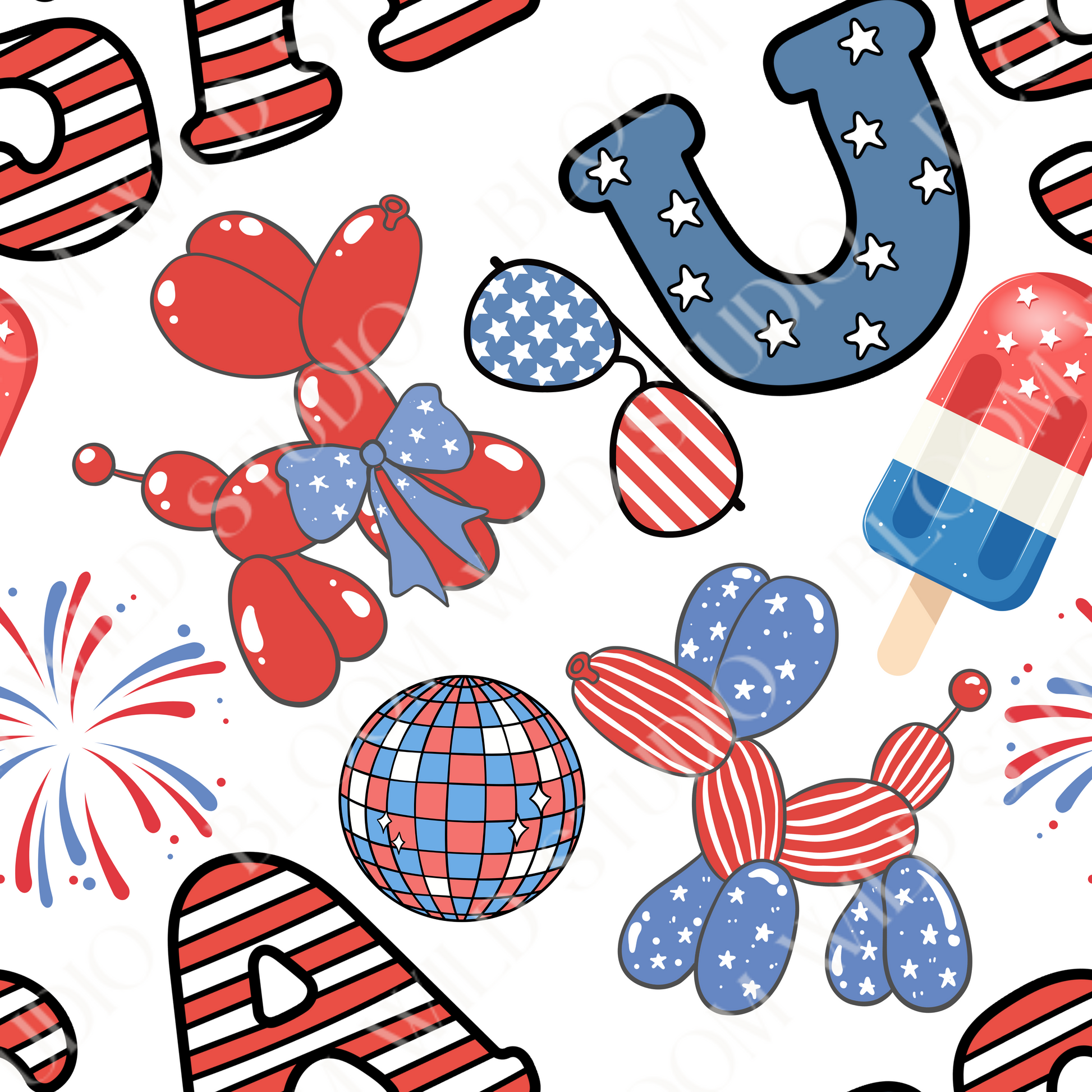 Patriotic Paws & Pops Seamless