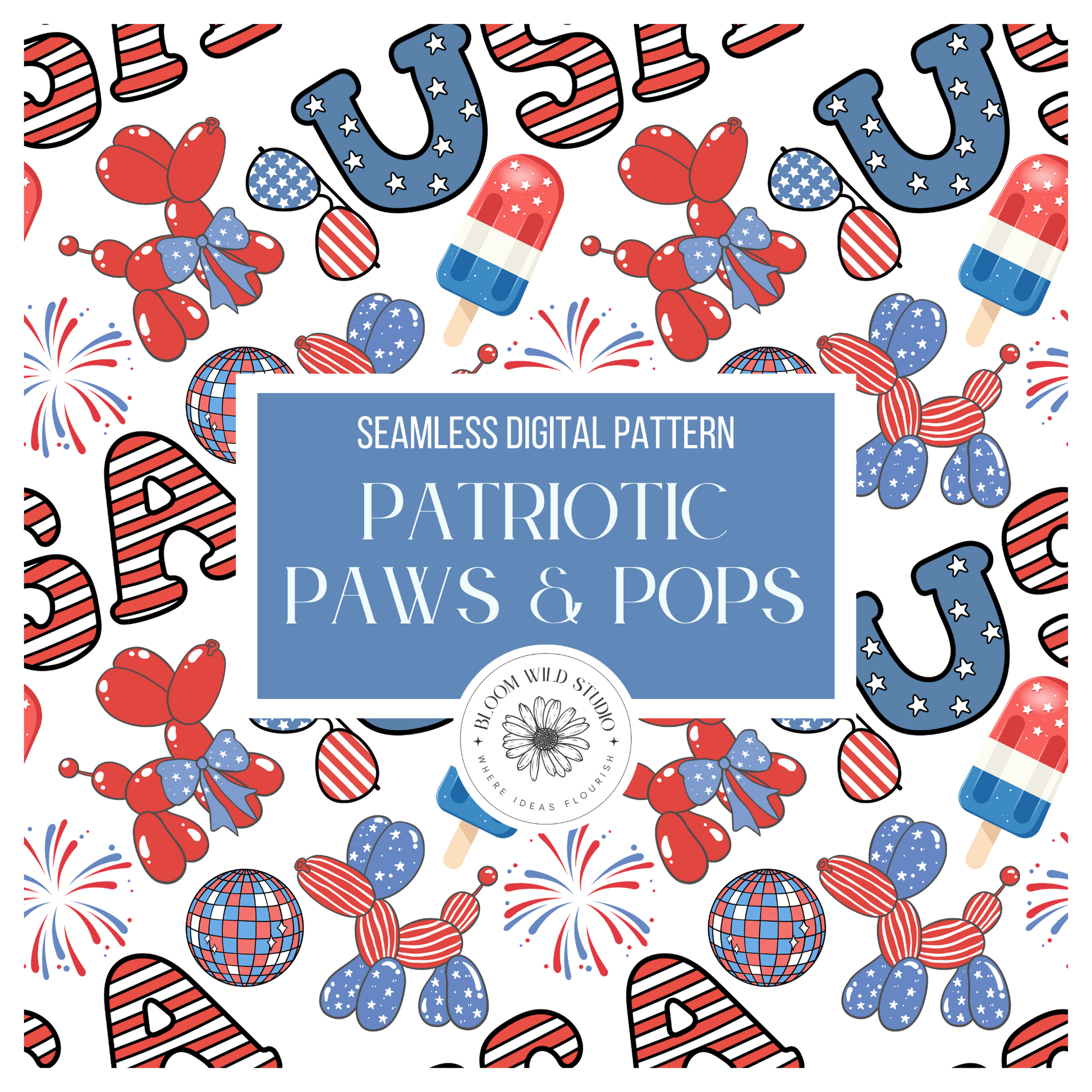 Patriotic Paws & Pops Seamless